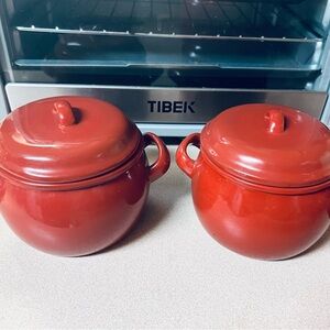 Oneida (Set of 2) Kitchen Ceramic Crock Pot Red/White Lid